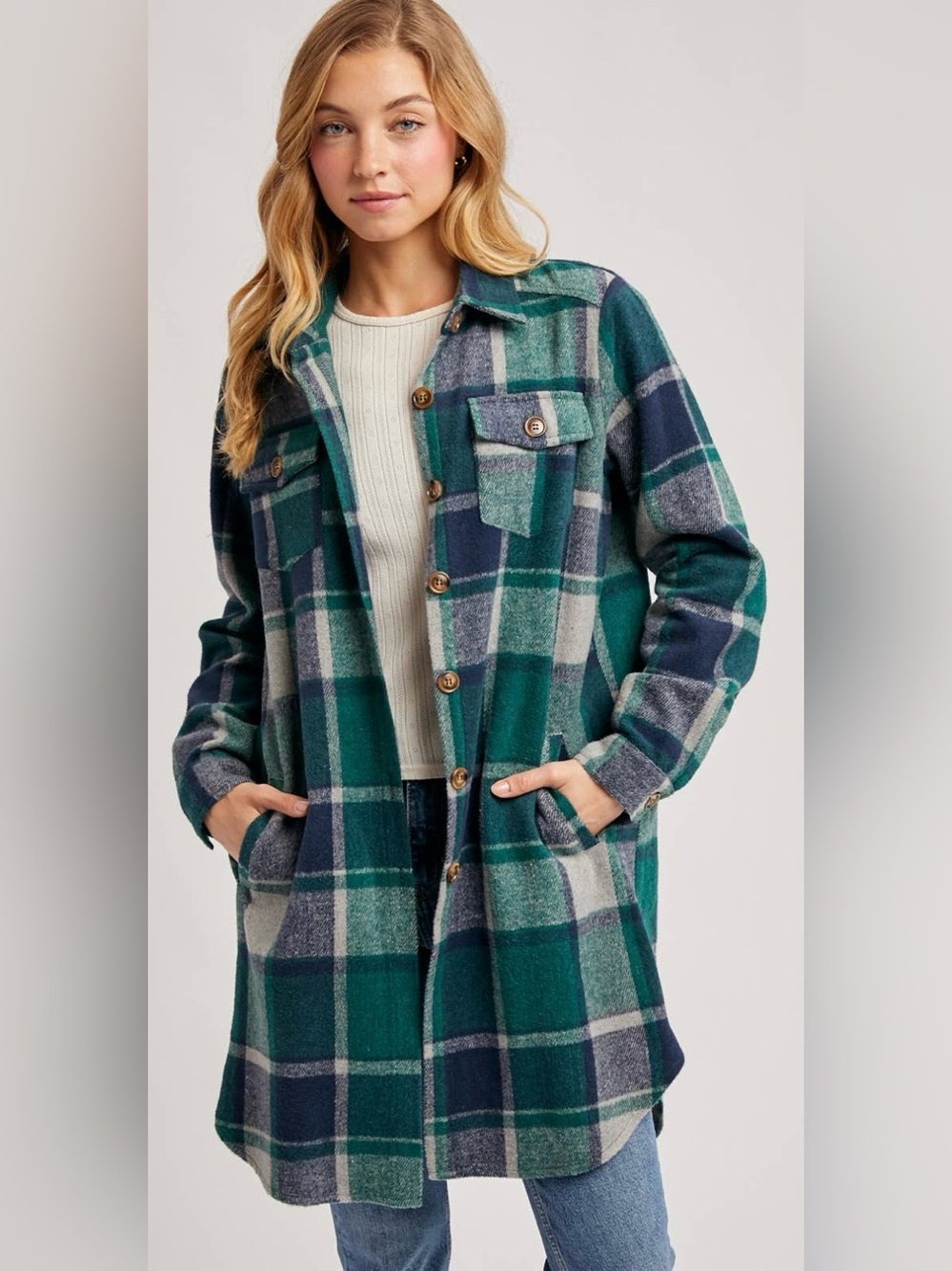 SHEIN Green Plaid Long Shacket – Size 1X
